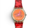 an image of a red watch with hearts on it