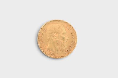 a close up of a gold coin on a white surface