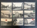 several old black and white photographs of old buildings and people