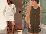 two pictures of a woman in a dress and a woman in a dress