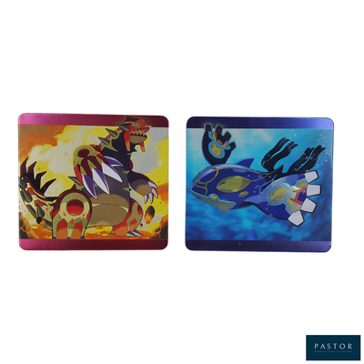 deux sous-verres représentant des personnages de Pokémon sur fond blanc