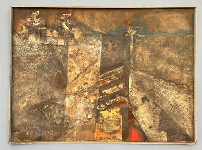 a painting on the wall of a room with a chair