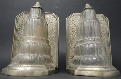 paire de serre-livres anciens de style Art déco en verre et laiton
