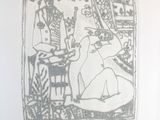a drawing of a man and a woman sitting at a table
