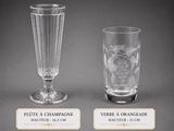 three different types of champagne glasses with labels on them