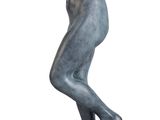statue of a man holding his head in his hands on a wooden base