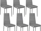 lot de six chaises de salle à manger en cuir gris avec des pieds chromés