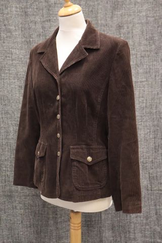 MOSCHINO Jeans – Veste côtelée marron boutons griffés. Taille 40....