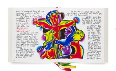 le dessin d'un homme avec une guitare posé sur un livre