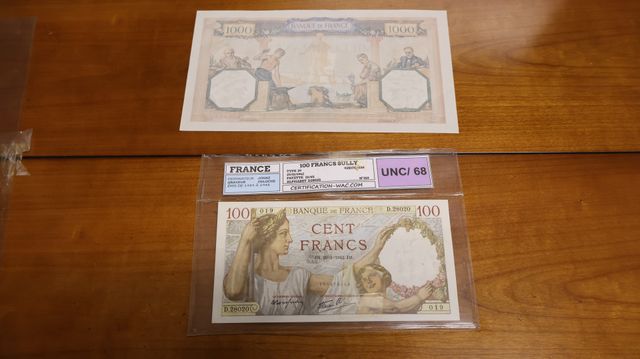 Billet de 1000 Francs Cérès et Mercure. Billet de 100 francs Sull...