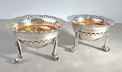pair of antique silverplated footed bowls on cast legs