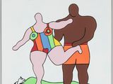 an image of a painting of a man and a woman in bathing suits