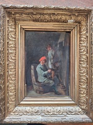 un tableau représentant un homme assis sur une chaise dans une pièce