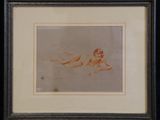 painting of two nudes in a black frame on a black background