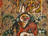 une image représentant un tableau où l'on voit un homme avec un chat, assis sur une chaise