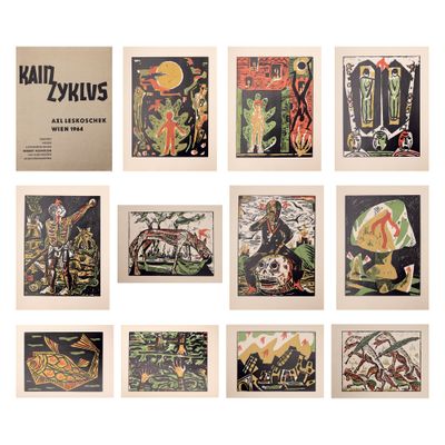 un ensemble de douze lithographies représentant divers types d'œuvres d'art
