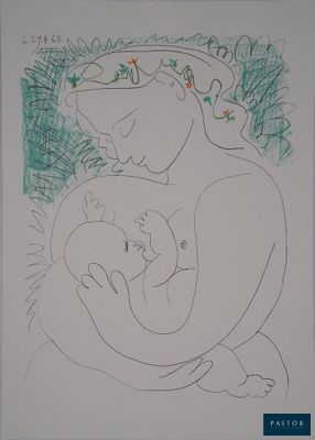 dessin d'une femme tenant un bébé dans ses bras