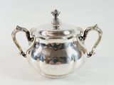 a silver tea pot with a lid on a white surface