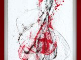 tableau représentant un vase éclaboussé de sang, dans un cadre rouge