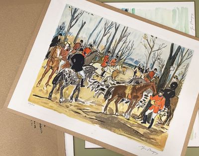 a picture of a painting of a group of people riding horses