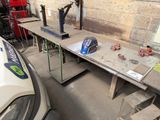 a table that has a helmet on it and a helmet on it