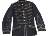 a black military jacket with gold buttons and buttons on the front