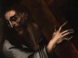 a painting of a man carrying a cross in his hand
