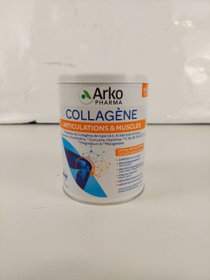 a close up of a can of collagene sitting on a counter