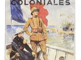 une vieille affiche représentant un homme en uniforme debout sur un bateau