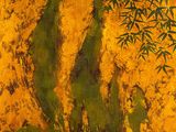 une image représentant un tableau représentant un paysage avec des arbres et de l'herbe