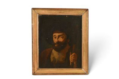 Portrait d'un homme barbu tenant un bâton, huile sur toile, XIXe siècle