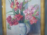 une peinture de fleurs dans un vase sur une table