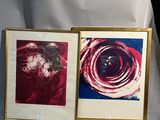 deux photos encadrées représentant une fleur rouge et blanche et une photo en noir et blanc