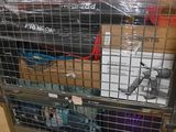 a metal cart with a bunch of items in it