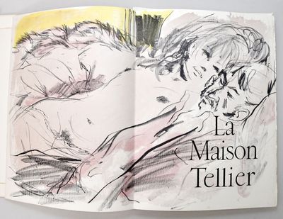 a drawing of a man and a woman kissing in a book