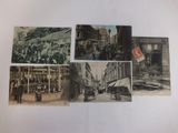several old photos of people and buildings in an old town