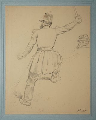 BELLANGÉ Hippolyte, 1800-1866, Officier chargeant, étude de …