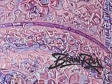 painting of a pink and purple pattern with a black writing on it
