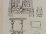 drawing of a drawing of a building with a clock on the top of it