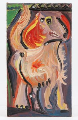 tableau représentant un cheval à la longue crinière et à la queue rousse