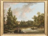 une image représentant un tableau où l'on voit des personnes à bord d'un bateau sur une rivière