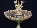 a bird that is sitting on top of a bowl