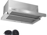 a close up of a stainless steel exhaust hood with two exhaust fans