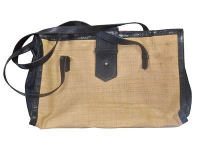 CHLOE Sac cabas en raphia et cuir noir, double anse en cuir …