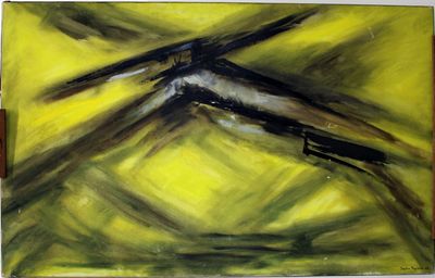peinture représentant un tableau représentant un oiseau sur fond jaune