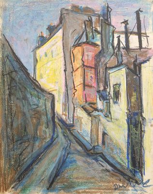 Roland DUBUC (1924-1998), "Rue pentue", pastel signé en bas …