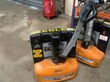 a picture of a forklift parked in a garage