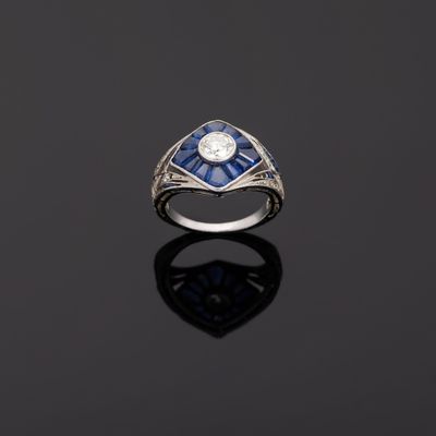 an art deco sapphire and diamond ring