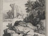 drawing of a bird on a rock with a castle in the background