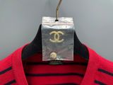 chanel red and black striped sweater with gold cc logo